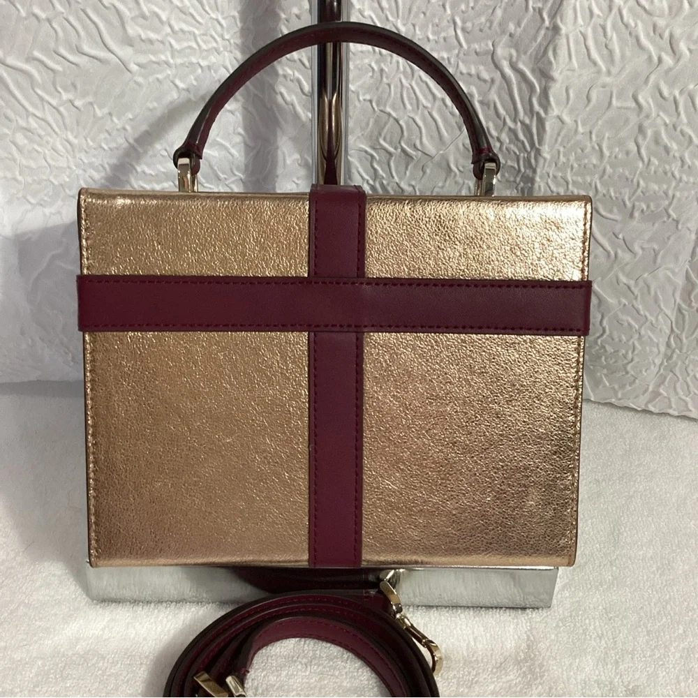 Kate Spade Wrapping Party Rose Gold Gift Box Bow Leather Novelty Bag